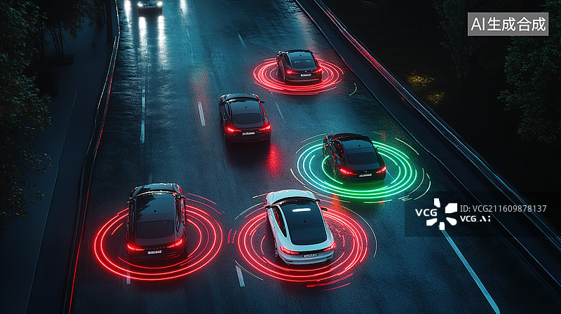 【AI数字艺术】智能汽车激光雷达和自动驾驶技术概念图片素材