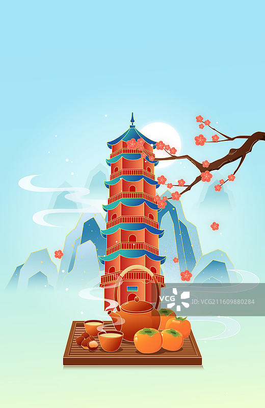 国风节气小寒无锡城市建筑矢量插画图片素材