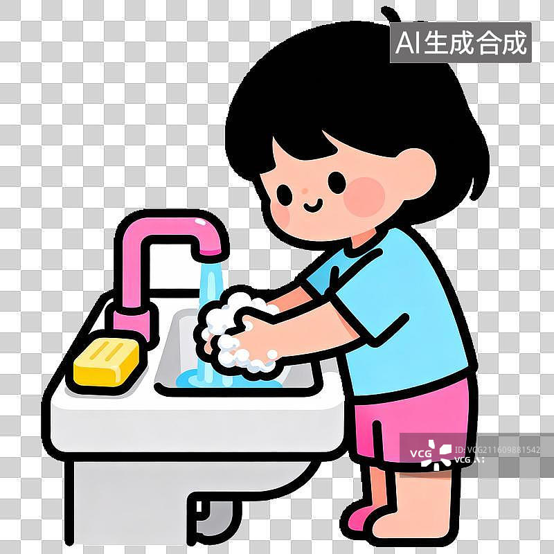 【AI数字艺术】小女孩在洗手池洗手图片素材