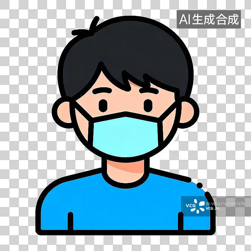 【AI数字艺术】戴口罩的男性卡通人物图片素材