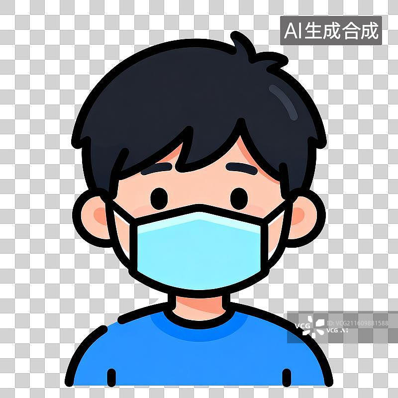 【AI数字艺术】戴口罩的男孩卡通形象图片素材
