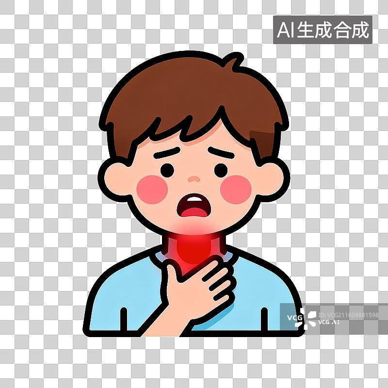 【AI数字艺术】男孩喉咙疼痛表情图片素材