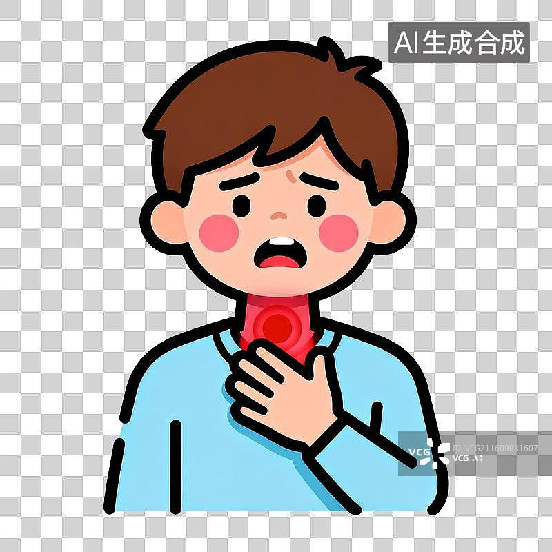 【AI数字艺术】男孩喉咙疼痛表情图片素材