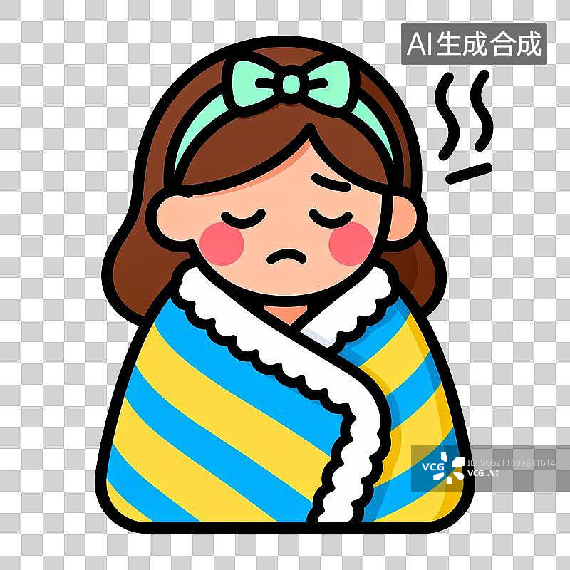 【AI数字艺术】女孩裹着毯子感到寒冷图片素材