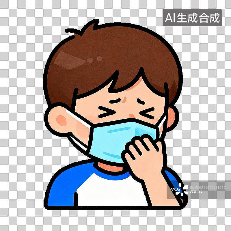 【AI数字艺术】戴口罩男孩咳嗽图片素材