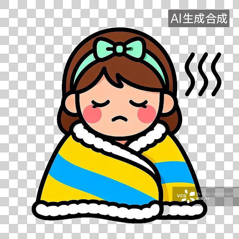 【AI数字艺术】女孩裹毯子感到寒冷图片素材