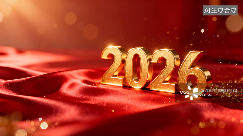 【AI数字艺术】2026 新春红金奢华背景 正红绸缎哑光肌理 闪金立体数字节日庆典设计素材图片素材
