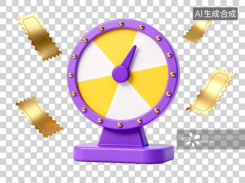 【AI数字艺术】紫色转盘抽奖机与金色票券图片素材