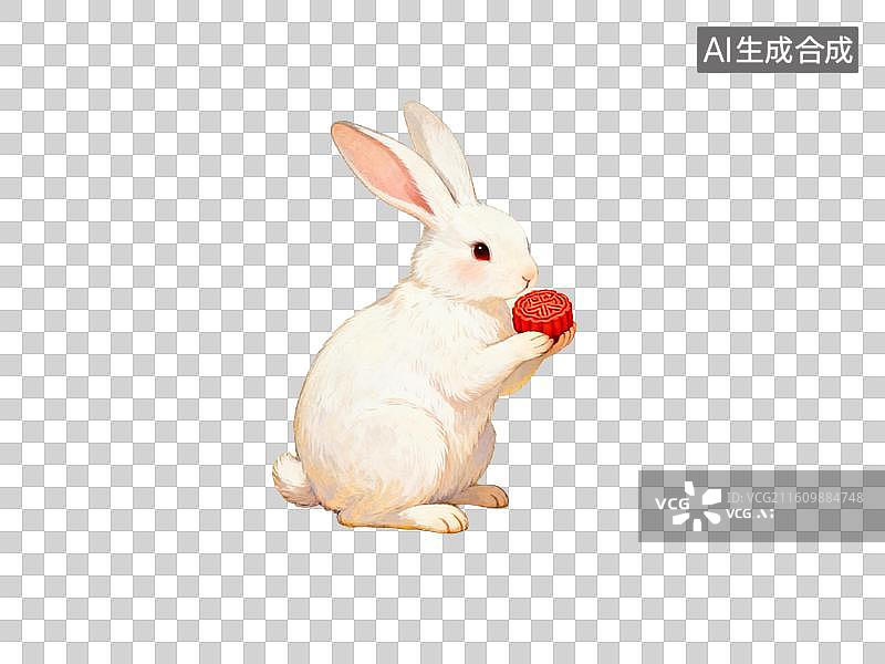 【AI数字艺术】白兔捧着红色月饼可爱生动图片素材