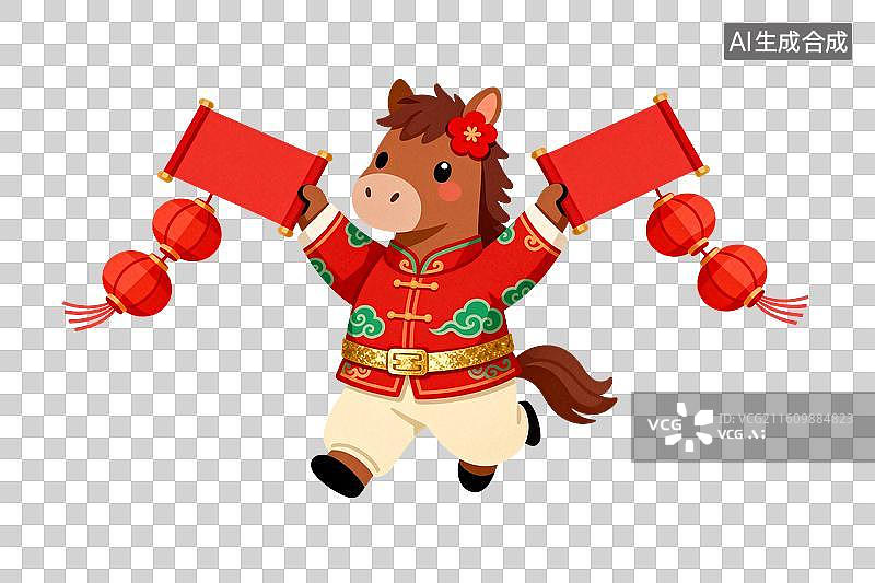【AI数字艺术】穿唐装的马举灯笼庆贺节日图片素材