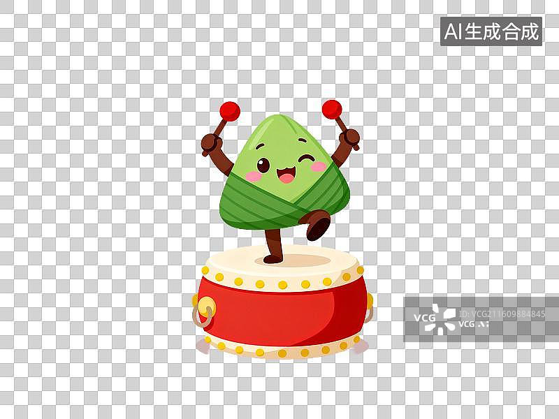 【AI数字艺术】粽子卡通形象敲鼓表演图片素材