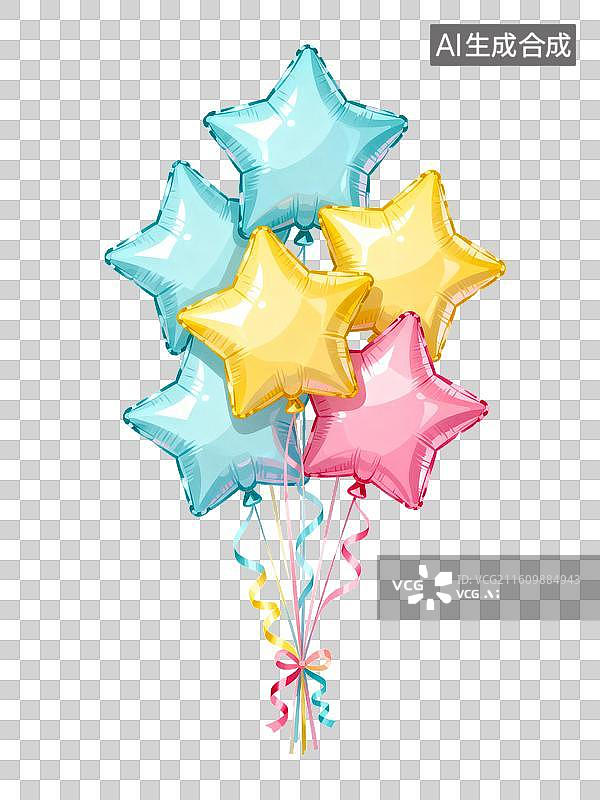 【AI数字艺术】彩色星星气球束装饰场景图片素材