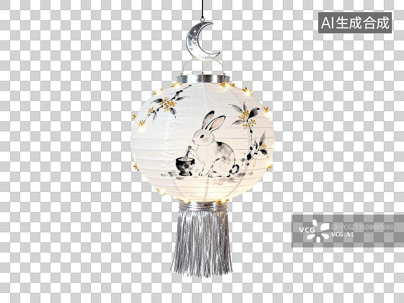 【AI数字艺术】玉兔主题灯笼悬挂装饰图片素材