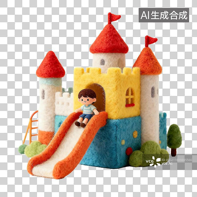 【AI数字艺术】可爱毛毡风儿童活动元素建模图片素材