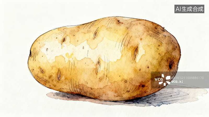 【AI数字艺术】水彩绘土豆单个静物图片素材