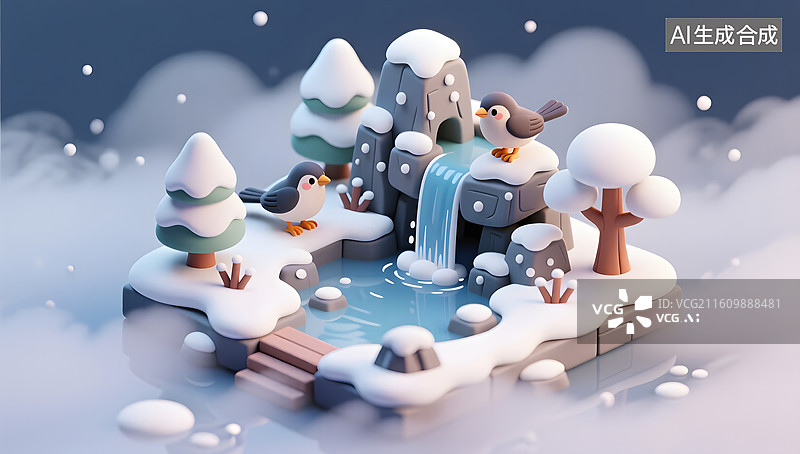 【AI数字艺术】园林鸟瞰雪景软萌艺术展示图片素材