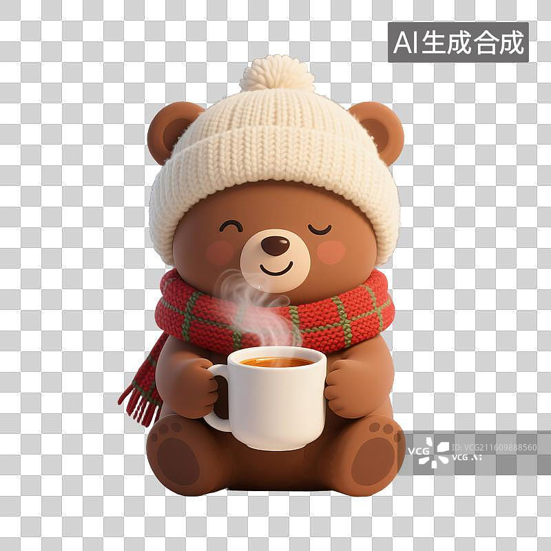 【AI数字艺术】暖冬养生：小熊的治愈时光图片素材