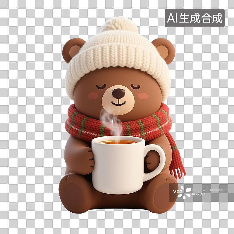 【AI数字艺术】暖冬养生：小熊的治愈时光图片素材