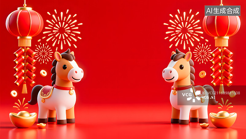 【AI数字艺术】辞旧迎新可爱马鞭炮烟花场景图片素材