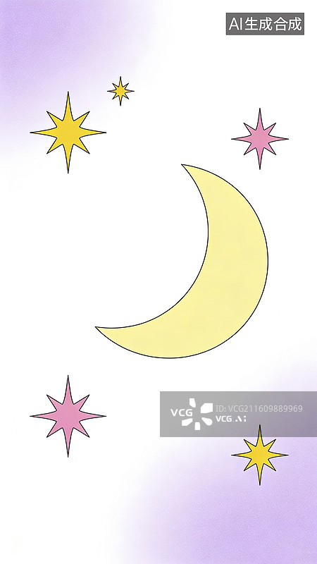 【AI数字艺术】月亮星星夜空插画图片素材