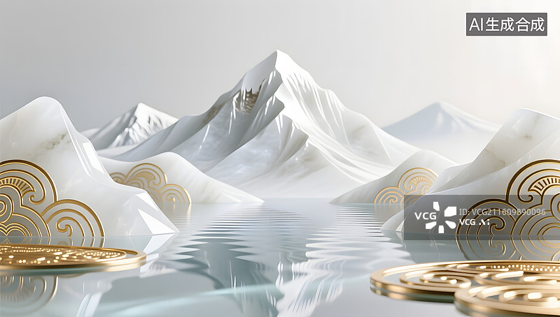 【AI数字艺术】白玉雪山下的抽象现代山水图片素材