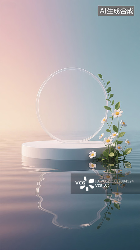 【AI数字艺术】水面上的圆形产品展台背景图片素材