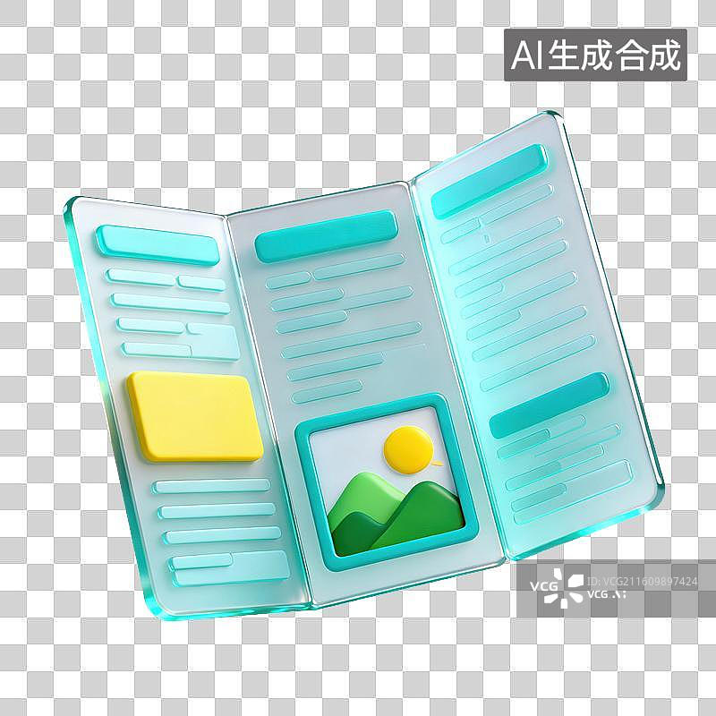 【AI数字艺术】3D磨砂玻璃材质三折页宣传册元素图片素材
