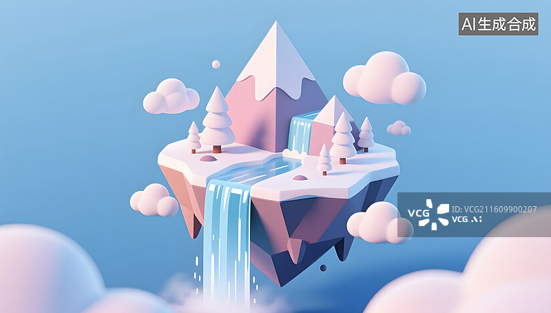 【AI数字艺术】抽象几何冬季悬浮岛屿的创意空间图片素材