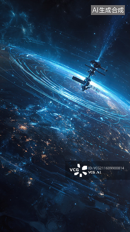 【AI数字艺术】太空站环绕地球运行图片素材