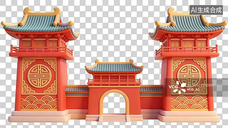 【AI数字艺术】国潮风古建筑3D模型图片素材