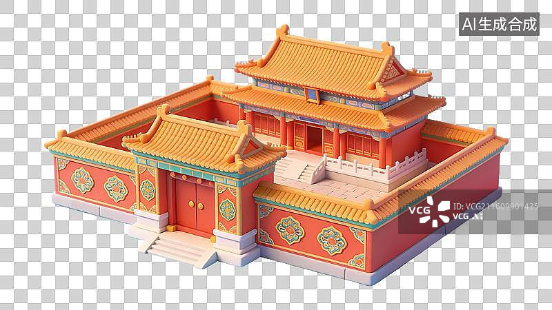 【AI数字艺术】国潮风古建筑3D模型图片素材