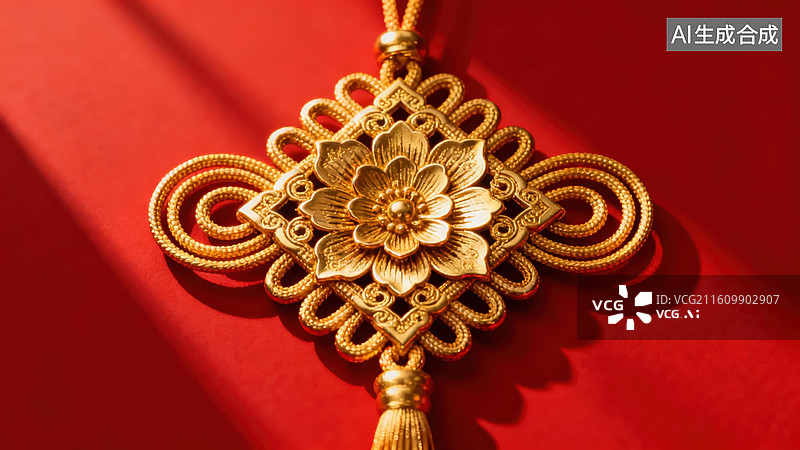 【AI数字艺术】金色中国结装饰品图片素材