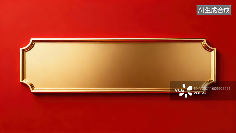 【AI数字艺术】红色背景上的金色装饰牌图片素材