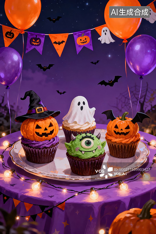 【AI数字艺术】万圣节主题甜点装饰图片素材
