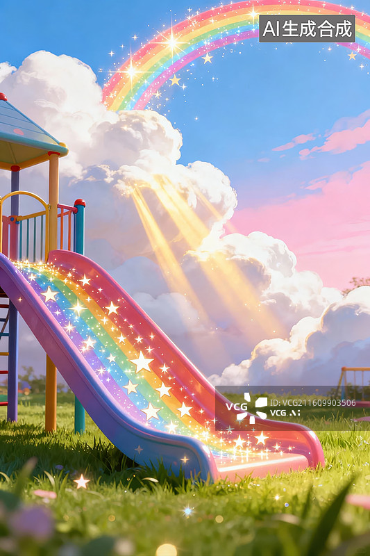 【AI数字艺术】彩虹滑梯与梦幻天空图片素材