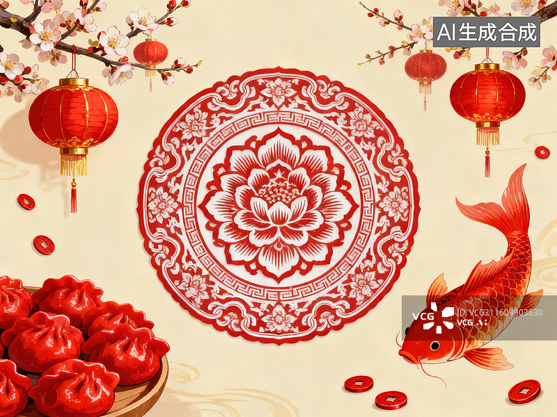 【AI数字艺术】春节传统元素装饰图图片素材