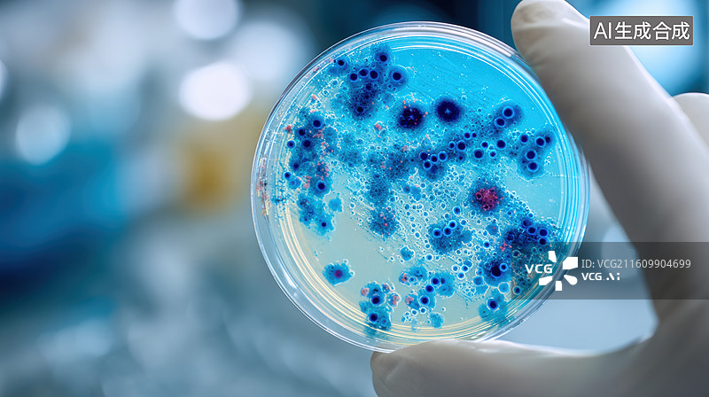 【AI数字艺术】实验室培养皿中的微生物菌落图片素材