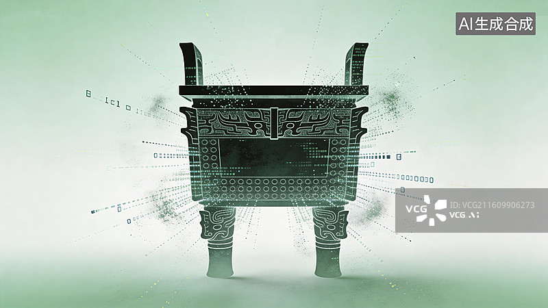 【AI数字艺术】融合数字元素的古代中国鼎图片素材