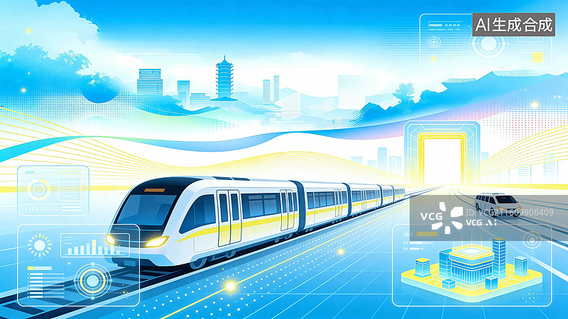 【AI数字艺术】智能城市中的高速列车图片素材