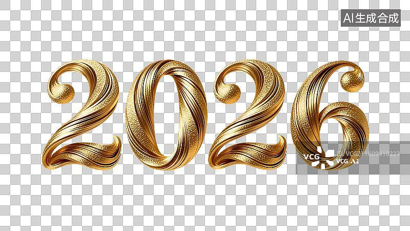 【AI数字艺术】免扣金色艺术字2026节日元素图片素材