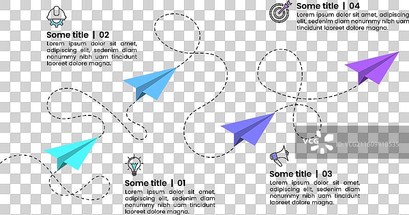 信息图表模板，包含一个有四个步骤的锯齿形线条图片素材