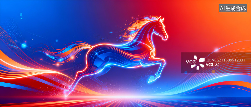 【AI数字艺术】马年年会背景，马年科技背景图片素材