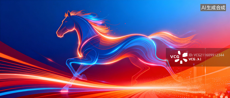 【AI数字艺术】马年年会背景，马年科技背景图片素材