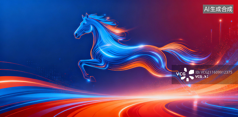 【AI数字艺术】马年年会背景，马年科技背景图片素材