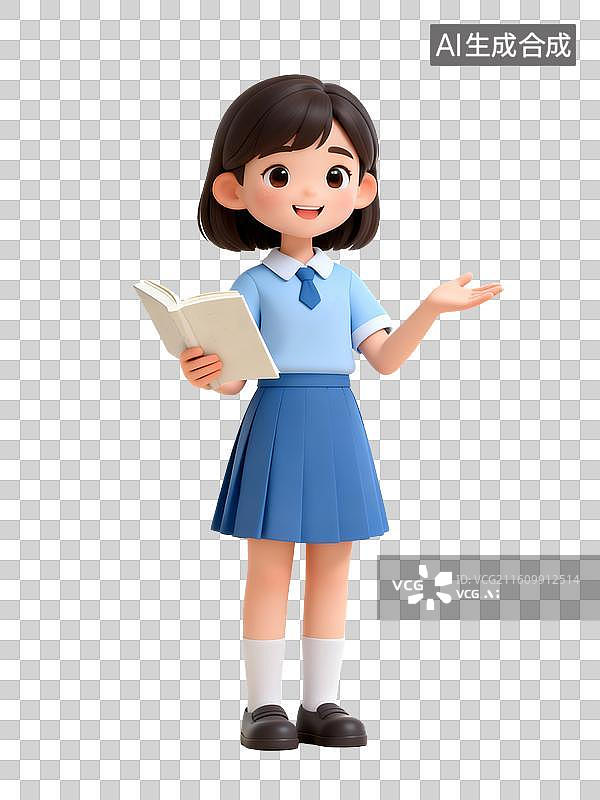 【AI数字艺术】拿着书本的穿校服的女孩卡通插画图片素材