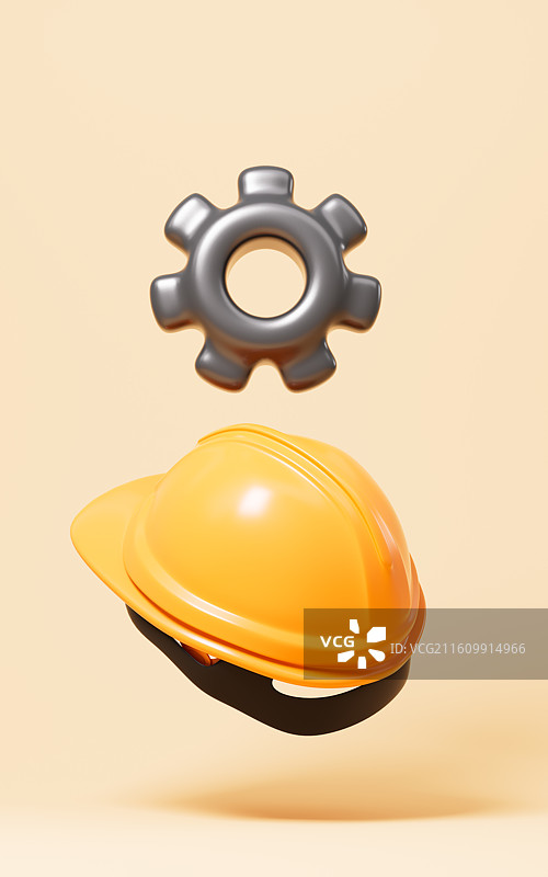 卡通安全头盔和齿轮3D渲染图片素材