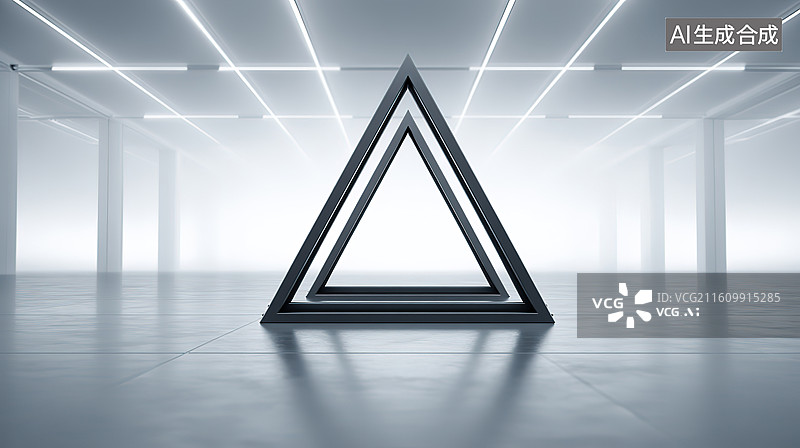 【AI数字艺术】几何三角形在现代空间中图片素材