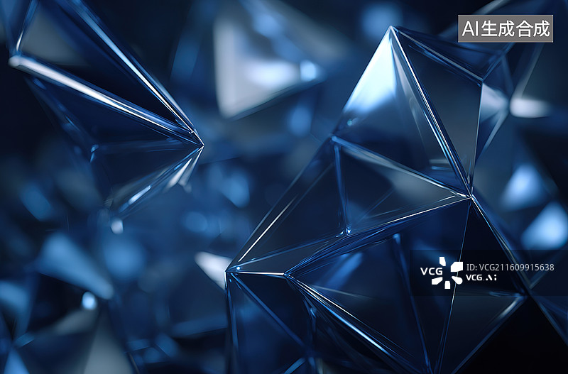 【AI数字艺术】蓝色几何晶体结构图片素材