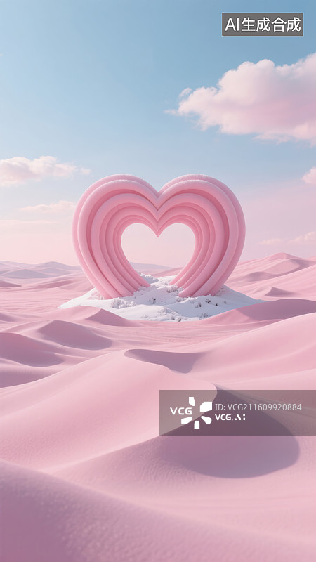 【AI数字艺术】粉色爱心沙漠风景图片素材