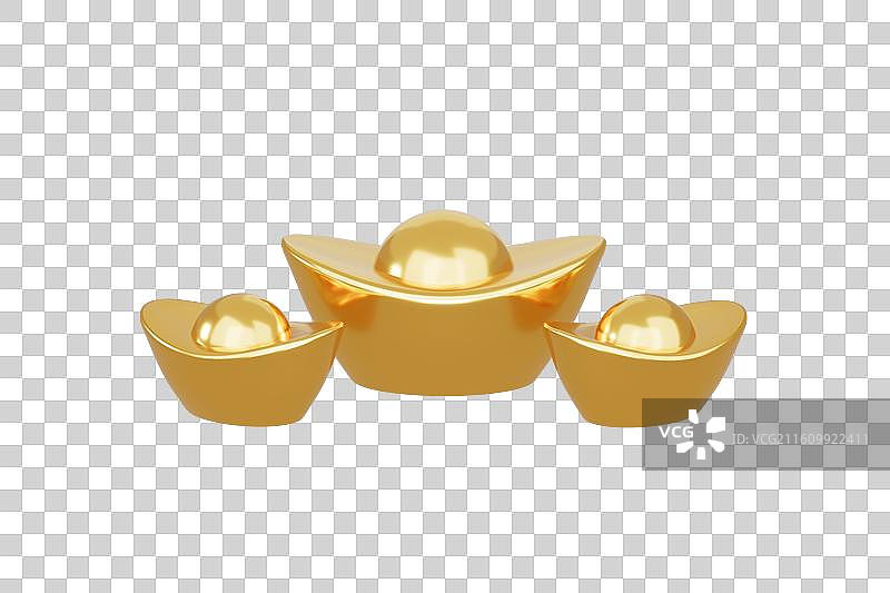 三个金元宝三维渲染模型图片素材